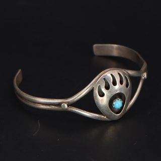 Vtg Sterling Silver - Navajo Turquoise Bear Paw Print Cuff 4.  5 " Bracelet - 4g