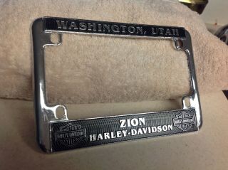 Vintage Chrome Zion Harley - Davidson Motorcycle Shop Utah License Plate Frame