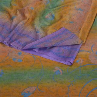Sanskriti Vintage Indian Sarees Moss Crepe Printed Sari 5 Yd Craft Fabric