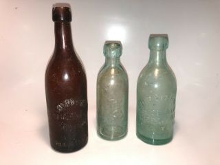 3 Vintage Jersey City Nj Embossed Blob Top Bottles Lembeck Betz White Brewey