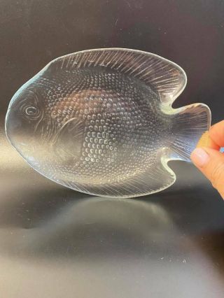 Vintage Fish Shaped Clear Textured Glass Snack/Appetizer Plates – Set of 6 3