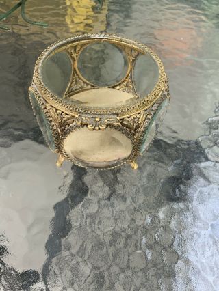 Vintage Beveled Glass & Brass Vanity Trinket Jewelry Box