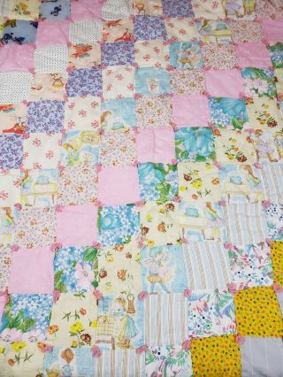 Vintage Handmade Patchwork Flowers Baby Lap Quilt Blanket Size 45” X 37”