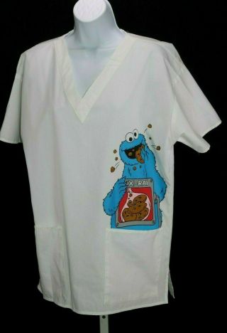 Vintage Sesame Street Unisex Medium Short Sleeve Cookie Monster X - Ray Scrub Top