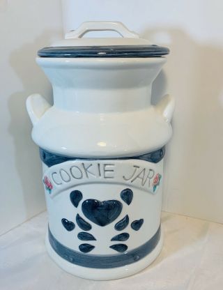 Vintage Milk Can Blue Heart Ceramic Cookie Jar By Jay Import