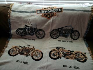 Vintage Harley Davidson Woven Throw Blanket Tapestry 50x70 NWT 100 Cotton 2