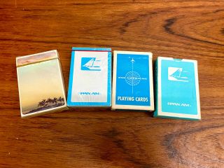 Set Of 4 Vintage Pan Am Playing Cards Incl.  Hawaii