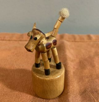 Vintage Wooden Cow Small Push Puppet Moveable Toy