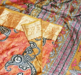 Vintage Sarees 100 Pure Silk Printed Indian Sari Fabric 5yd Sewing Craft Fabric