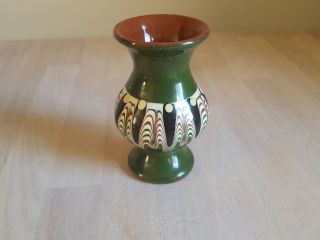 Vintage Bulgarian Troyan Ceramic Vase,  Small Urn,  Green Glazed Pot,  Teracotta