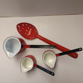 Enamel Ware Red And White Ladles And Slotted Spoon 1 from Yugoslavia Vintage 2