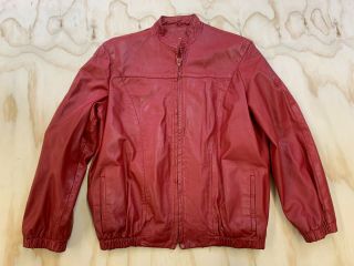 Vtg Carla York Women Size 8 Red Leather Full Zip Moto Jacket
