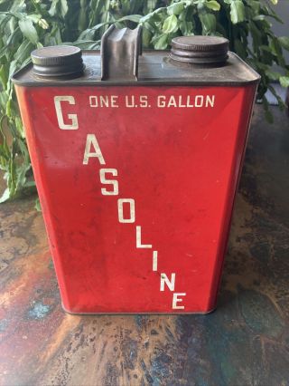 Vintage Gasoline Gas Can One U.  S.  Gallon With Flex Metal Spout Solid No Holes