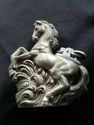 Vintage Metal Cigarette Lighter Horse Unicorn Table Lighter
