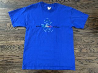 Vtg 90s Walt Disney World Mickey Mouse Spellout Embroidered Logo Blue T - Shirt M