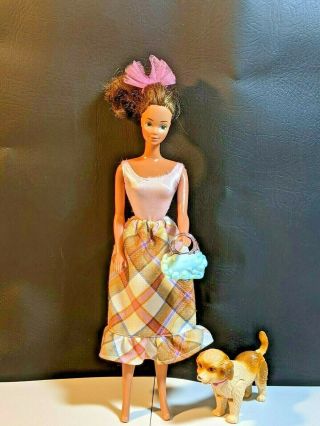Vintage 1966 Mattel Barbie Doll,  Brown Hair,  Blue Eyes,  Hand Bag,  Dog