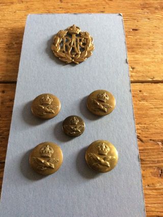 Vintage Raf Military Badge With 5 Uniform Buttons Ww2