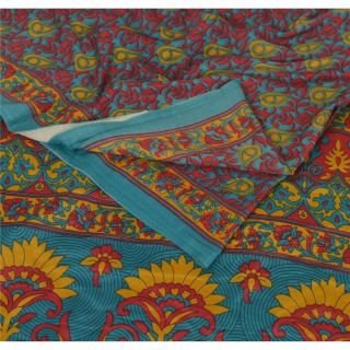 Sanskriti Vintage Green Sarees Moss Crepe Printed Indian Sari Craft Fabric