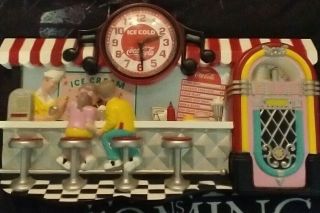 Vintage 3d Coca Cola Clock Ice Cream Shop Soda Fountain Jukebox Diner
