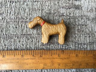 Cute Vintage Wooden Scottie Dog Brooch Brown Colour With Red Collar
