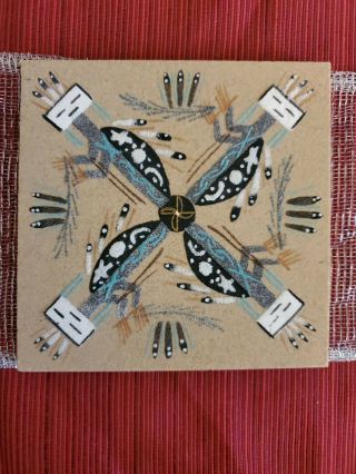 Vintage Navajo Native American Sand Painting Art Signed 6 " X 6 "