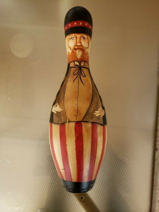 Antique Uncle Sam Bowling Pin Folk Art Hand Painted Sculpture Vintage Patriotic