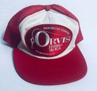 Orvis Fishing Tackle Vintage Snapback Hat Red White Mesh Back Vermont