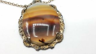 925 Silver Gold Filled Vintage Agate 24.  5mm Necklace 18 " Dy548