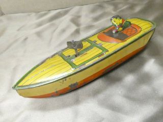 Vintage Tin Litho Wind Up Toy Boat 7 "