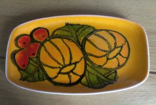 Vintage Poole Pottery Trinket Dish 361 Vibrant Orange Fruit Pattern 7”x4” (cw)