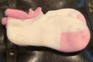 Vtg Rare Soft N Thick 85 Orlon Acrylic White & Pink Roll Top Ankle Socks