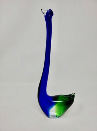 Vintage Blue And Green Art Glass Swan Figurine,  Murano