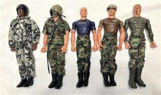 Five Vintage 11 " Gi Joe Figurines - Army,  Airborne,  Special Forces,  Marines