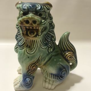 Vintage Ceramic Chinese Foo Dog/guardian Lion Figurine - - Green/blue/brown 5.  5”