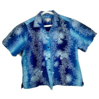 T&l Muumuu Factory Women’s Hawaiian Button Down Shirt Blue Floral Size Xxl