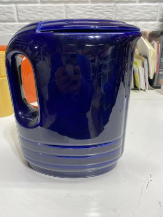 Vintage Cobalt Blue Hall China For Westinghouse Covered Water / Juice Pitcher