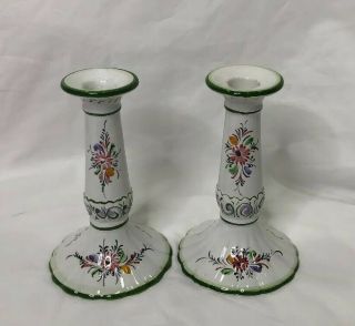Vintage Porcelain Hand Painted Candle Holders From Portugal Rccl Signed