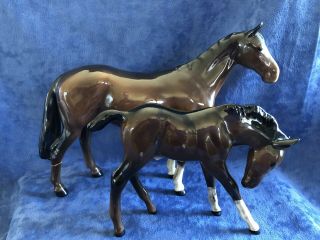 Vintage Beswick Brown Horse & Foal,  Brown Gloss