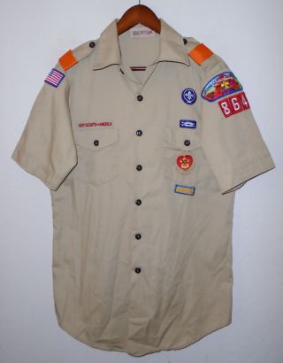 Boy Scouts Of America Insignia Uniform Shirt Bsa 864 Vtg Usa Scout Adult Men Md