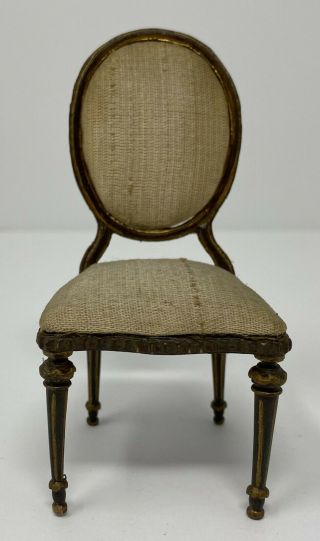 Vintage Dollhouse Miniature Bespaq Wood Tan Upholstered Side Chair