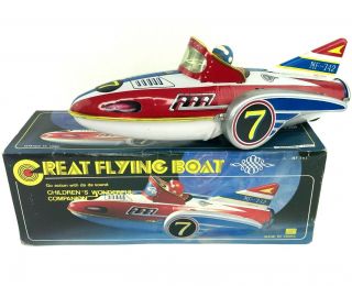 Vintage 1970s Tin Toy Great Flying Boat Space Patrol Friction Powered Box