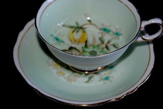 Vtg Paragon Bone China England Green Floral Gold Tea Cup Saucer Set 1950s