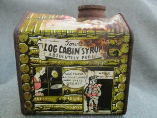 Vintage Towles Log Cabin Syrup Tin Can W Boy In Door 12 Fl Oz Poor
