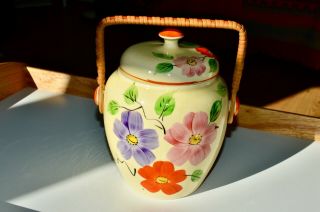 Vintage Arthur Wood Biscuit Barrel,  Retro,  Ginger Jar Shape,  Floral 8 1/2 " High