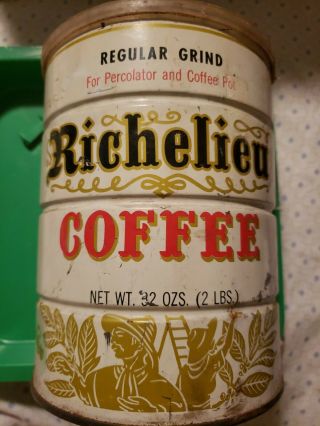Vintage Richelieu Brand Coffee Tin Advertising Collectible Graphics 2 Pounds