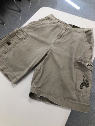 Vintage 90s Jnco Jeans Tiger Embroidered Khaki Cargo Shorts Men’s Size 34 Skate