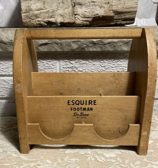 Vintage Esquire Footman De Luxe Pat Pend - Solid Oak Shoe Shine Box
