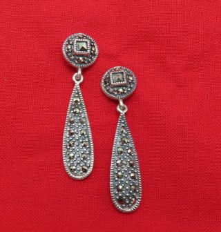 Kth Vintage Sterling Silver Pierced Earrings Marcasites Signed Jewelry 931r