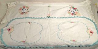 2 Vintage Handmade Hand Embroidered Table Runners 32 " X 12 " & 36 " X 12 "