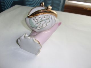 VINTAGE LADY ' S HAND VASE UNUSUAL HOLDING COIN PURSE,  LILY - OF - THE - VALLEY MOTIF 2